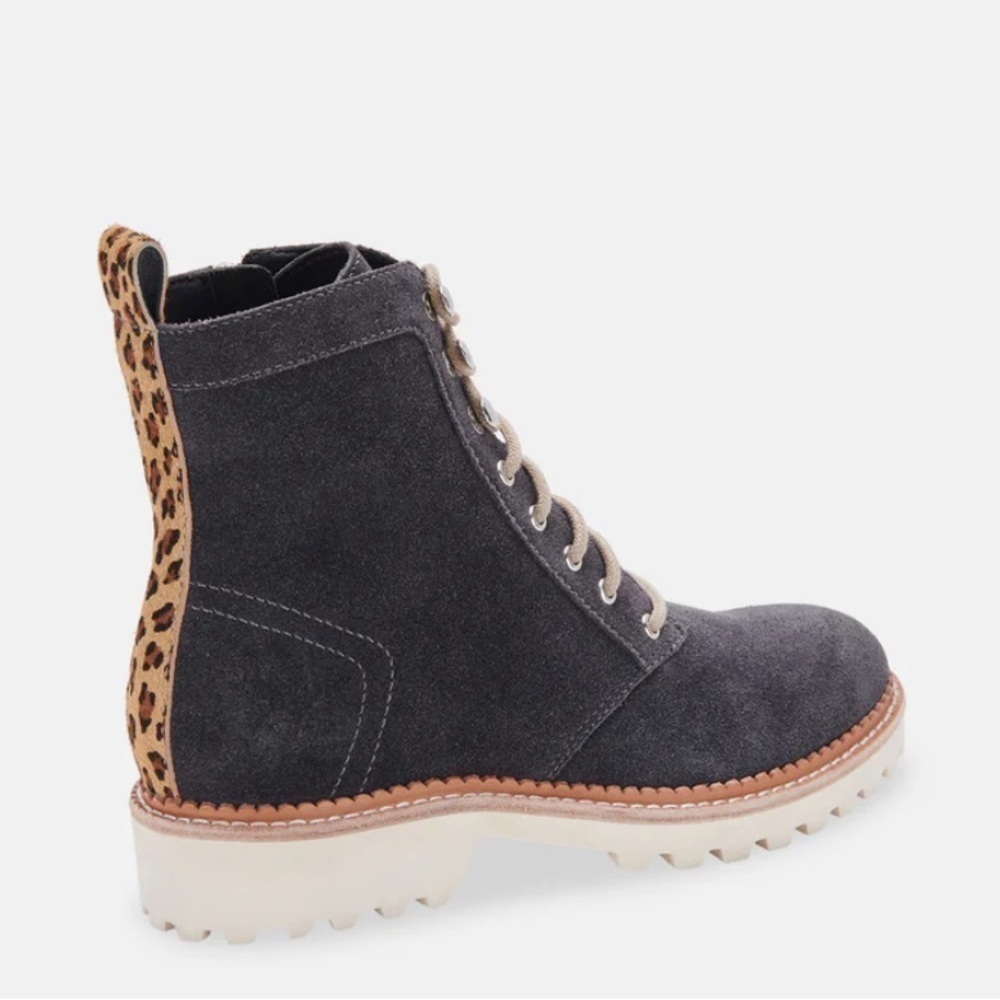 NEW Dolce Vita Avena Leopard Detail Combat Boots in Anthracite Suede size 6.5 - Picture 3 of 14